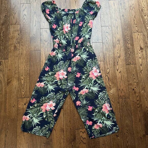 J For Justify Juniors Floral Romper Off Shoulder Elastic Waist Tie Front XL - Picture 1 of 9